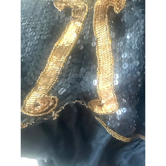 Vintage Royal Feelings Sequin Top Gold Black 4X 100% Silk Short Sleeve 1970's - Picture 5 of 6